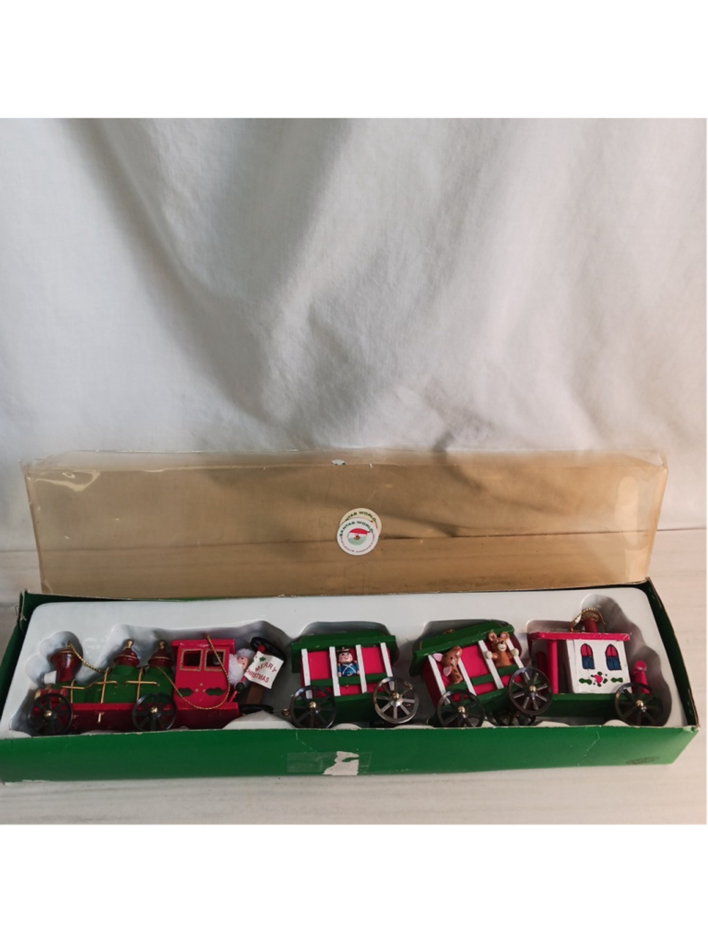 1985 Kurt S. Adler SANTA'S WORLD Christmas Handcrafted Wooden Train Set w/box